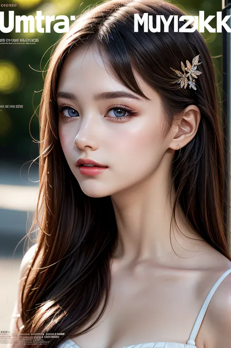 (best quality), (ultra-detailed), (llustration), (detailed light), (an extremely delicate and beautiful), 1young girl, long hair, brown hair, brown eyes, model, (magazine cover:1.5), best quality, extremely detailed CG unified 8k wallpaper, High-definition...