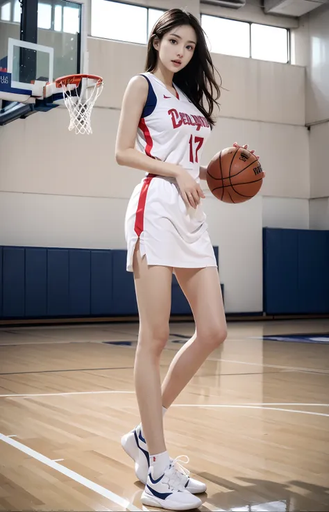 top quality, 超高分辨率, (photorealistic: 1.4), 8k resolution, (woman in basketball uniform), (random hair: 1.3), (photo-realistic ha...