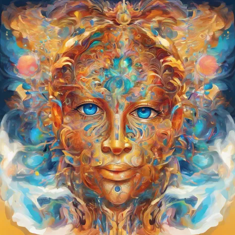 Beautiful symmetrical full body photo painted in oil with thick brushstrokes and wet paint, Fibonacci, golden ratio, melted wax, visible brushstrokes, surrounded by crystal spheres, 3D tessellation wireframe, neural graphic, neurons, tree of life, color, l...