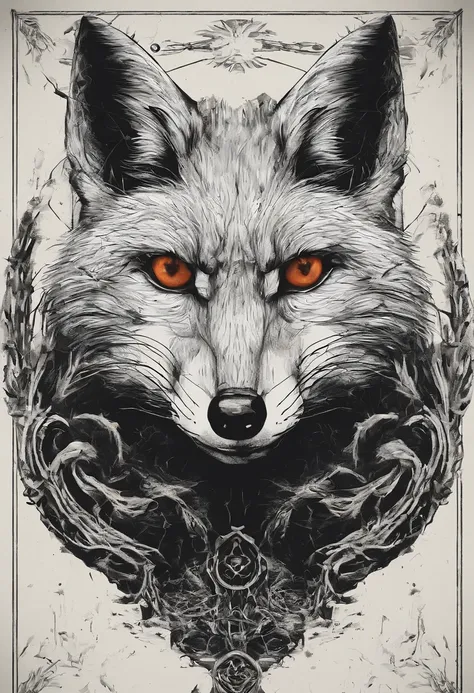 There is a drawing of a fox animal, com um pelo laranja, Cabeca raposa, head of a fox, com um emblemaa de raposa, Second Fox Head, focinho de uma raposa, arte vetorial altamente detalhada, focinho de raposa, Logo raposa, raposa, Black fox icon, low polygon...