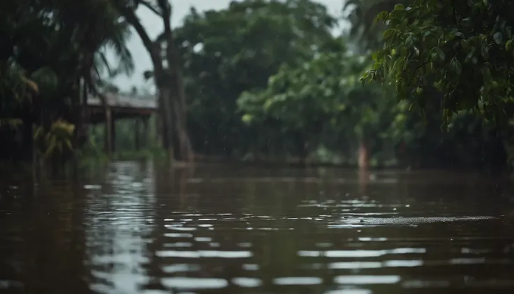 village plantation flooded by rain