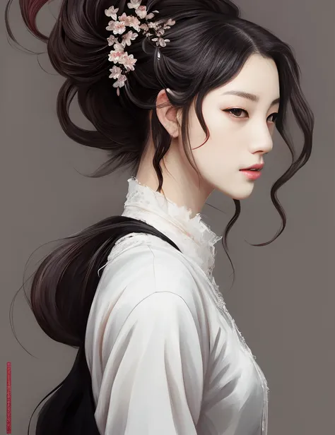 Imagine a stunning artwork of a woman with luxurious, flowing hair, drawing inspiration from Feng Zhus concept art. This womans portrait exudes a captivating allure, evoking the 🤤 reaction you desire. The style is reminiscent of stu_dts and krenzcushart, w...