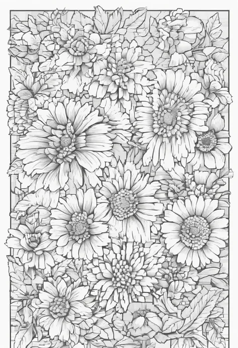 Clear black lines isolated on white background,Line drawing,color no,colorless,Coloring book for kids,White background,Cute Flowers,Pure white,dark lines,Easy coloring book