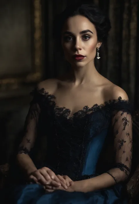 darkeness, sombras, oona chaplin, vampira, Blue Rococo Dress, rosa vermelha, galeria de arte, pintora