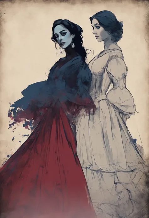 sombras, darkeness, oona chaplin, vampira, blue dress 18th century, rosa vermelha, galeria de arte sombria