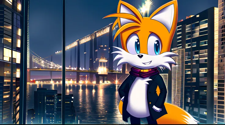 tails the fox in the city, intricated details, sen no kiseki style, 8k, realistic