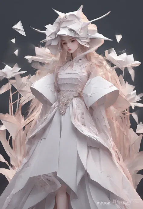 （A high resolution，ultra - detailed）， offcial art, Unity 8k壁纸, Ultra-detailed, Beautiful and aesthetically pleasing, tmasterpiece, best qualityer,long  skirt，slender girl，Wear a tulle dress，Its set with sparkling diamonds，With a hood，Hood head，The material...