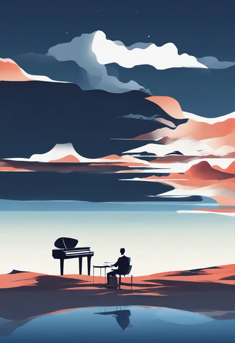 Play the piano in the sea，deep blue sea， nigh sky