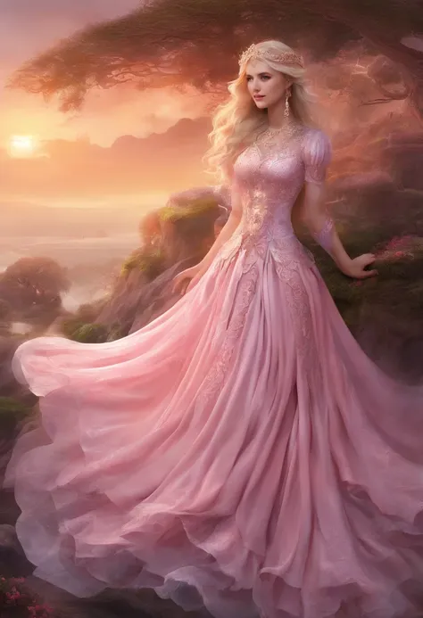 Clothes design，Rose sweet tea，Pink big breasts，fishtail skirt，Beveled lace design，The clothes are dotted with finely crushed pearls，shortsleeves，Wear a neck circumference，Stacking art，Fairy style，Elegance