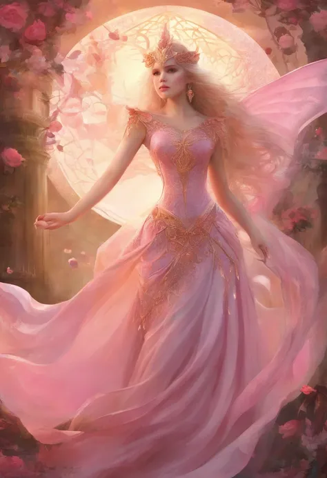 Clothes design，Rose sweet tea，Pink big breasts，fishtail skirt，Beveled lace design，The clothes are dotted with finely crushed pearls，shortsleeves，Wear a neck circumference，Stacking art，Fairy style，Elegance