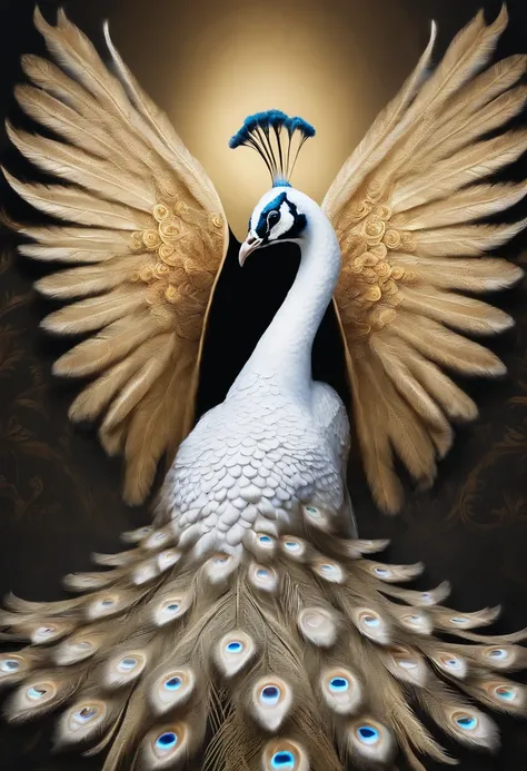 best quality, a stunning artwork of a beautiful white peacock as Batman, intricately detailed, (best shadow), elegant, volumetric lighting