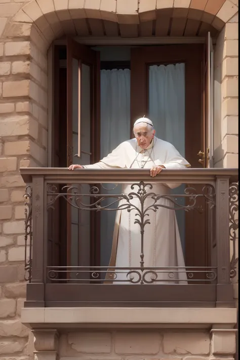 photorealistic pope stay on a balcony