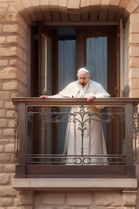 photorealistic pope stay on a balcony