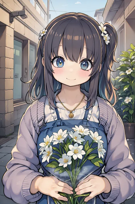 Two-dimensional girl enjoying flowers