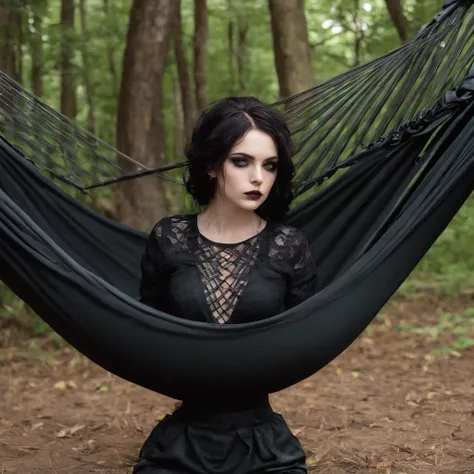 4 Girls with symbolic clothes of gothic hammock, 。.com (Arame farpado do corpo) cabelos morenos，Extremidades dos cabelos grisalhos