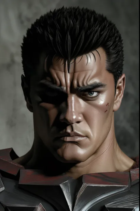 GATZ,guts (Berserk)
one eye covered,the other is open,Sharp expression on his face,aggression and anger on the face 
Mens Focus
manly
scar