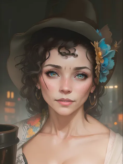 (delightful anatomy:1.1), (gloomy illumination, insane, stunning, dramatic, completed artwork, HQ:1.1), ( Dan mumford style:1.2), beautiful cinematic photograph of calavera catrina, cowboy hat, Rembrandt oil painting, feudal japan, precise lineart, cyberpu...