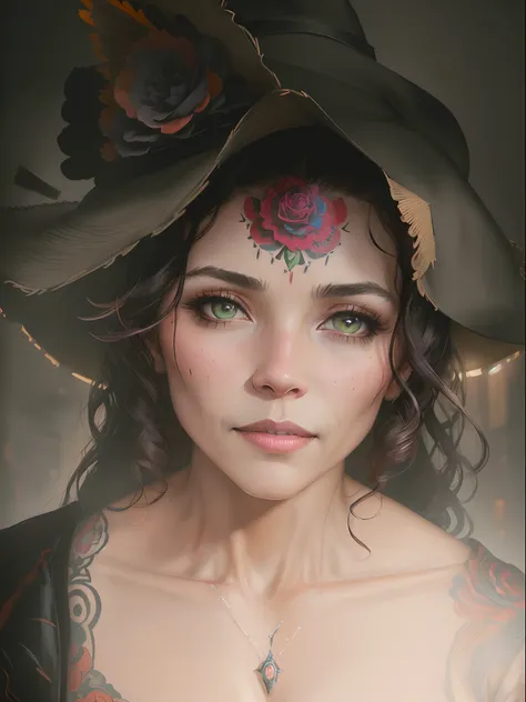 (delightful anatomy:1.1), (gloomy illumination, insane, stunning, dramatic, completed artwork, HQ:1.1), ( Dan mumford style:1.2), beautiful cinematic photograph of calavera catrina, cowboy hat, Rembrandt oil painting, feudal japan, precise lineart, cyberpu...