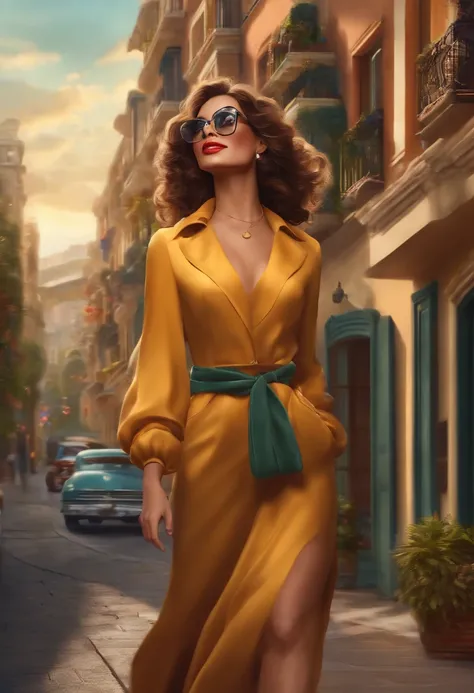 Make a woman with glasses,
Elá is walking down a street where it is full of condos, desenhe pelo menos 10 condominios,
Tipo de desenho Disney,
Ela esta interessada em ser sindica destes condominios,
Pixar, ..3d, Disney