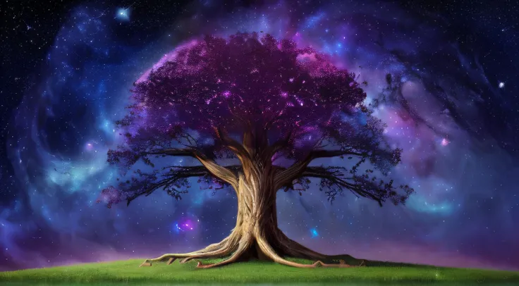 Piano, galaxia ((magical) tree of life), (night sky), (stars), artwork, (space dust), (nebula), concept art, high definition, high detail, intricate, (masterpiece: 1.2), (best quality: 1.2)