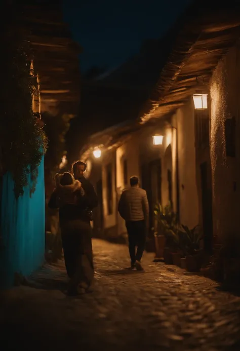 cenario a noite eu ma rua cheia de casas com postes com a luzes acesas