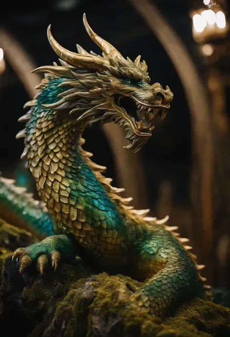 crie uma imagens da escultura de gelo de um dragao