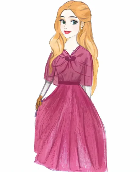 um desenho de uma mulher em um vestido rosa, inspirado em Chica Macnab, inspirado por Rosalie Emslie, vestido com um vestido rosa, inspired by Emma Ríos, inspirado por Li Chevalier, por Cicely Hey, inspirado em Hilde Goldschmidt, Inspirado em Reyna Rochin,...