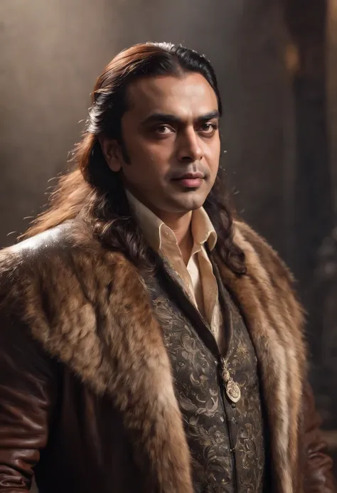 ((Epic mukesh ambani, rough wet hero angry look long hair short beard and ferocious expression in dynamic pose, Fantastic location, money in the background, inside a big bank, many photographers around him , super detailed,, Majestic cluttered environment)...