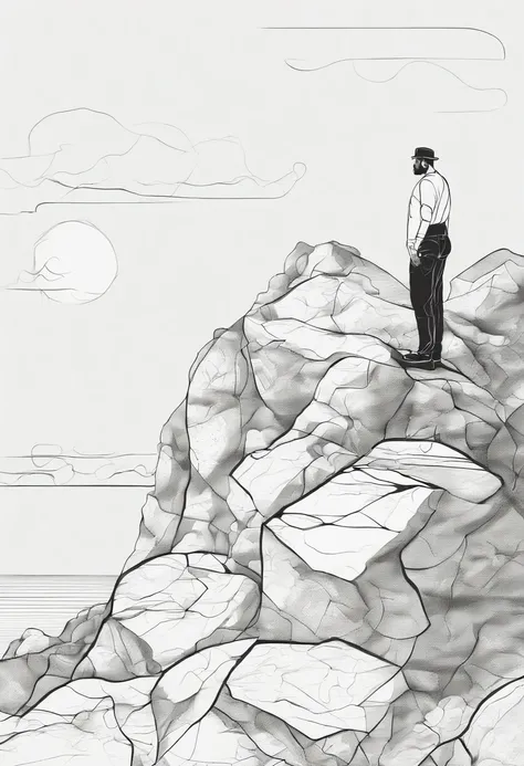 Sad strong man on a rock