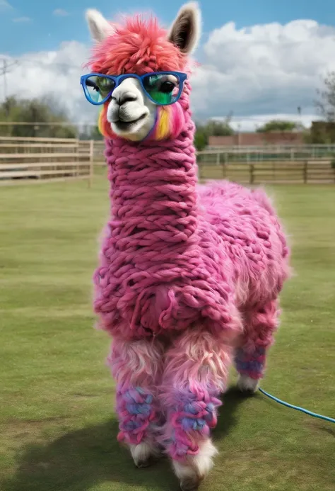 Rainbow alpaca that is rope skipping