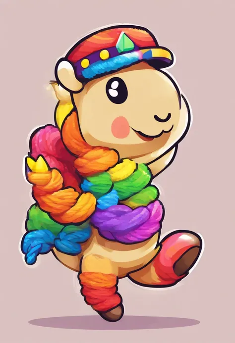 Rainbow alpaca that is rope skipping