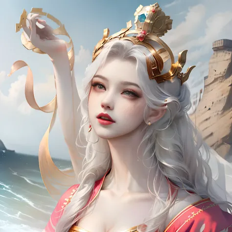 araffe woman in a costume with a crown, a beautiful fantasy empress, queen of the sea artgerm, inspired by Cai lin, ((a beautiful fantasy empress)), extremely detailed goddess shot, trending on cgstation ,various pose illustrations of goddess