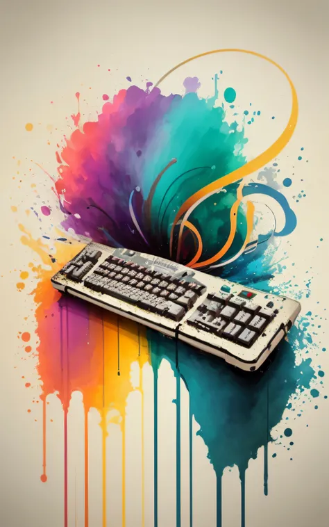 Theres a computer keyboard with a colorful splash of paint on it, Artistic illustration, arte do photoshop, arte digital inspiradora, arte digital expressiva, exquisite digital illustration, in illustration style digital, arte digital colorida, estilo de a...