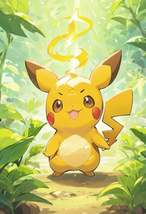 raichu, holding a thunderstone, ((work of art)), on a plant battlefield, right behind ash ketchuem giving an order to Pokémon,((high definition)),((4K))