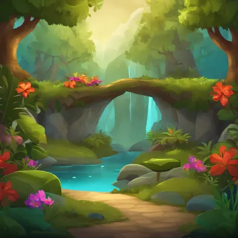 plataforma de jogo 2d, Magical forest background, video game scenario