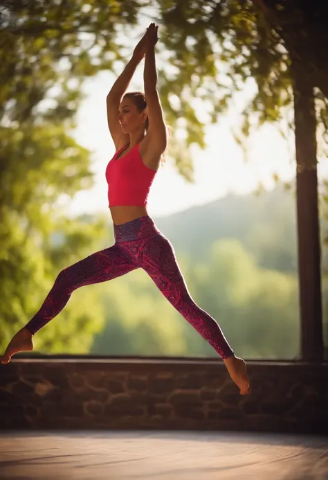 Women in a yoga legging jumping