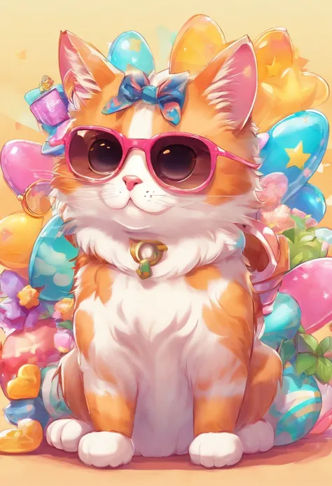 Cat with sunglasses、Semi-gure、badness、kawaii、tobacco、symple background