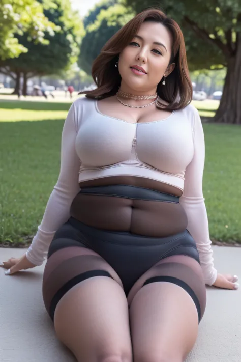 ((BBW BBW:1.3))、Beautiful 45 year old chubby office lady is alone in the park、(Only one solo),((Wear only white body shapers that cover your lower body to your thighs:1.4))、((Neat and sharp facial features:1.3))、Colossal tits、((Big ass:1.3))、(Fashionable w...