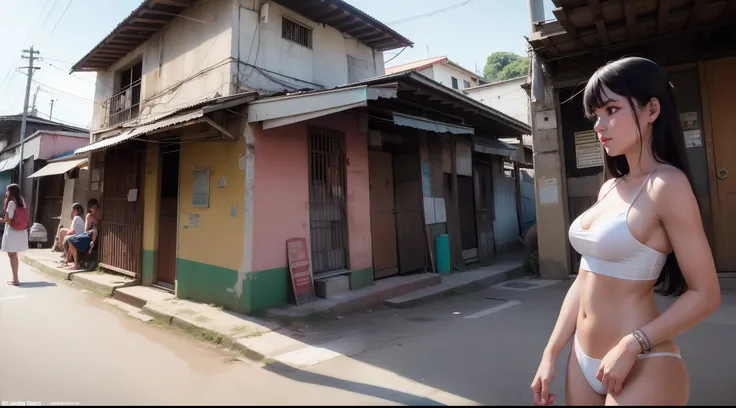 Create a situation where in the favela a woman is with her girlfriend and they are arguing