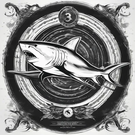 3D Vector Shark Logo Black and White