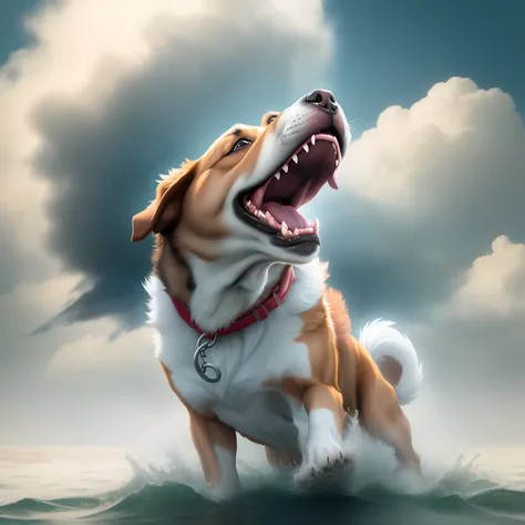 A dog roaring to the sky