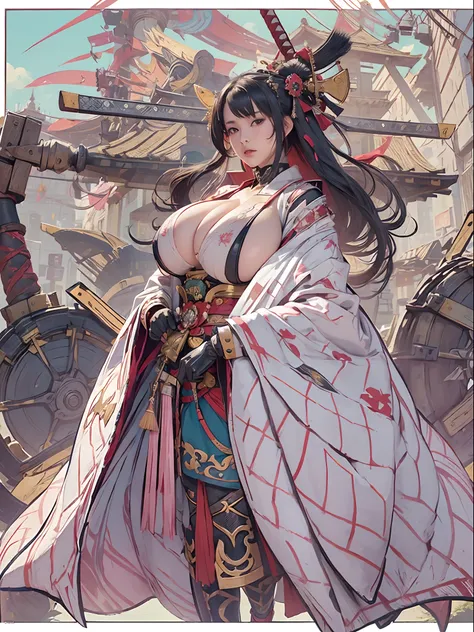 (((vulgarity shop))),(super huge gigantic breast:1.4),sengoku samurai woman