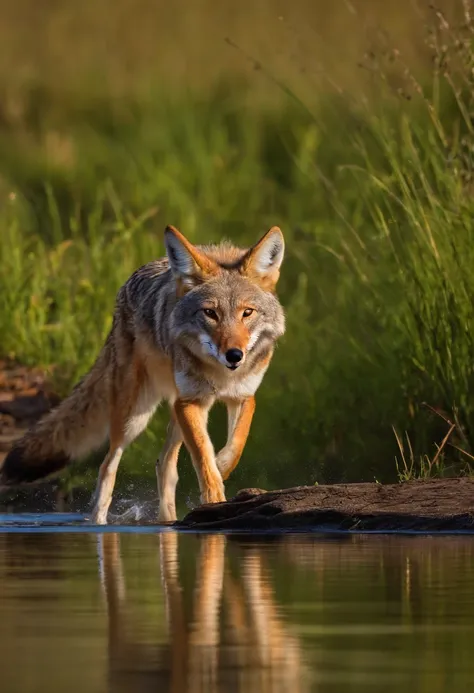 coyote eating fish