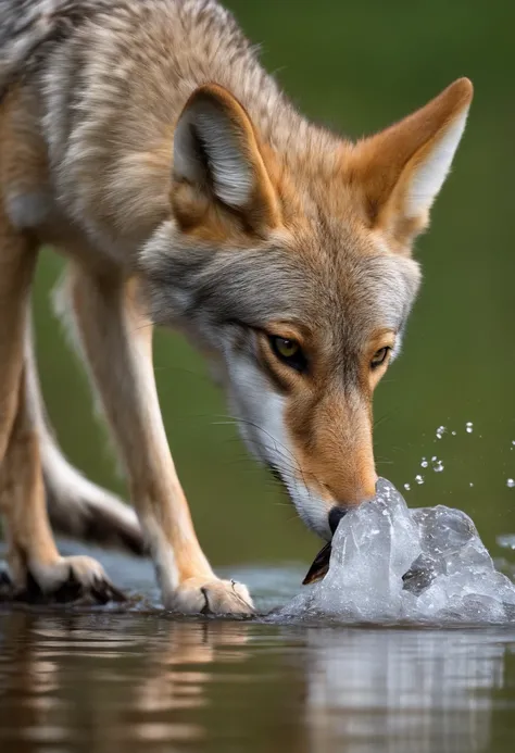 coyote eating fish