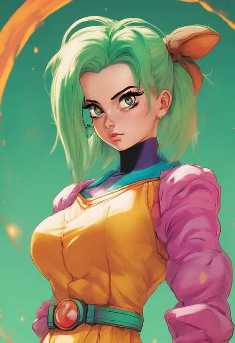 Uma mulher jovem linda atraente inspirada em Emily Rudd, como Emily Rudd, (((com traje de cosplayer de Bulma personagem de dragon ball))), (((Autorretrato do rosto , rosto realista))), (((roupa perfeita, intricate realism)))