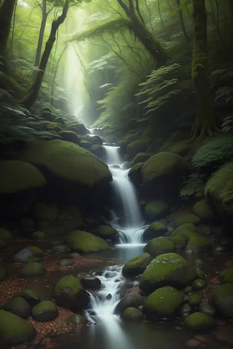 a close up of a stream running through a lush green forest, japan lush forest, lush green deep forest, anime lush john 8k woods, lush fairy forest, green forest, photography of enchanted forest, lush forest, really beautiful forest, green flora forest, dee...