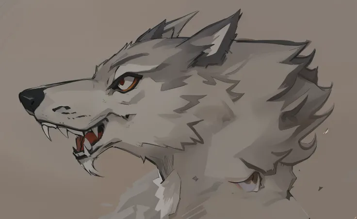 desenho de um lobo com um olho vermelho e um fundo branco, antro cara de lobo, an anthropomorphic wolf, anthropomorphic wolf, lobo hiper detalhado - como o rosto, Detailed jaw and eyes, um lobo antro, dire wolf, anthropomorphic wolf male, and what rough be...