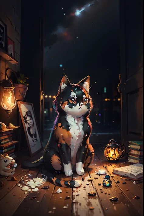 There is a cat that is sitting on the ground, Arte digital 4K altamente detallado, Lindo arte digital detallado, Arte digital detallado 4K, 8K impresionantes obras de arte, Adorable pintura digital, Arte detallado de alta calidad 8K, Lindo arte digital, Ar...