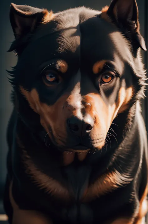 4K HD |, High detail photography, Shot with Sigma F/4.2, Sharp 250mm lens, shallow depth of field, rottweiler, consistent, High detailed light refraction, High level texture rendering, scary, red eyes.