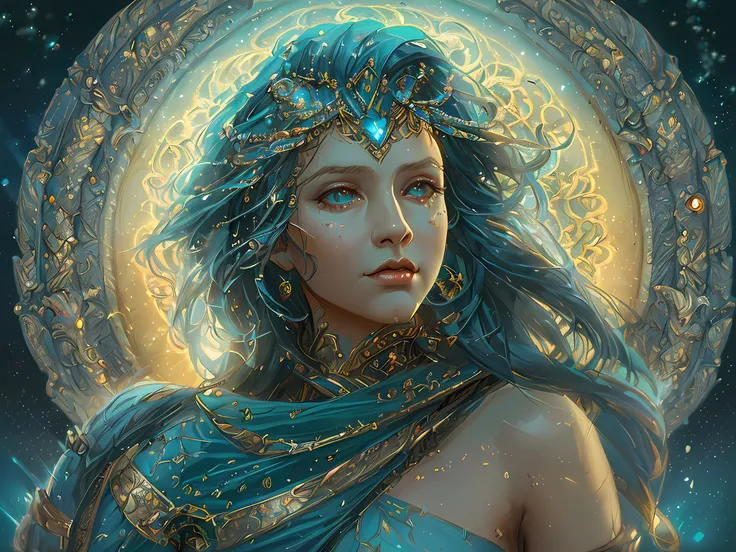 high details, best quality, 16k, absurdres [ultra detailed], masterpiece, best quality, (extremely detailed), dynamic angle, ultra wide shot, photorealistic, fantasy art, dnd art, rpg art, an illustration of a female human druid of the stars (best details,...